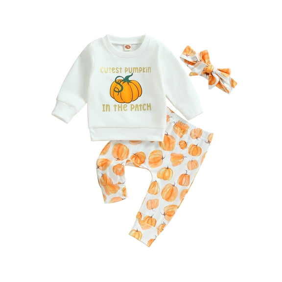 Halloween Infant Baby Girls Holiday Clothes Cutest Pumpkin Sweatshirts Long Pants Set Headband Fall Casual Outfits