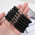 thumbnail image 6 of Men's 7.48in Black Dumbbell Bracelet - Adjustable Volcanic Lava Stone Gym Jewelry Gift, 6 of 8
