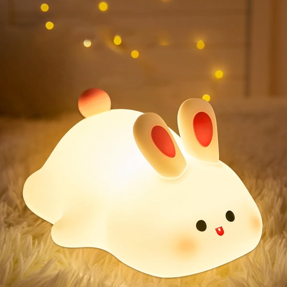 "Bunny Lulu Big Face Rabbit Silicone Night Light , Rechargeable Touch Control Girls Night Light, Kawaii Bunny Lamp for Toddler Room Decor, Perfect Birthday Gift for Children and Women"