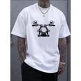 thumbnail image 1 of Men's Casual Sports Tee - Sleek Black with White Motorcycle Graphic, 100% Polyester, Round Neck, Machine Washable - Lightweight & Breathable for Casual Attire, Summer Apparel|Motorcycle Print Shirt|S, 1 of 6