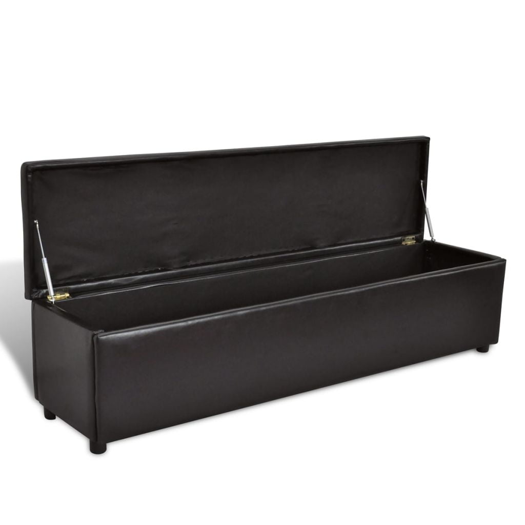 Kepooman Leather Storage Chest with Wooden Feet for Bedroom, Brown Kepooman Leather Storage Chest with Wooden Feet for Bedroom, Brown