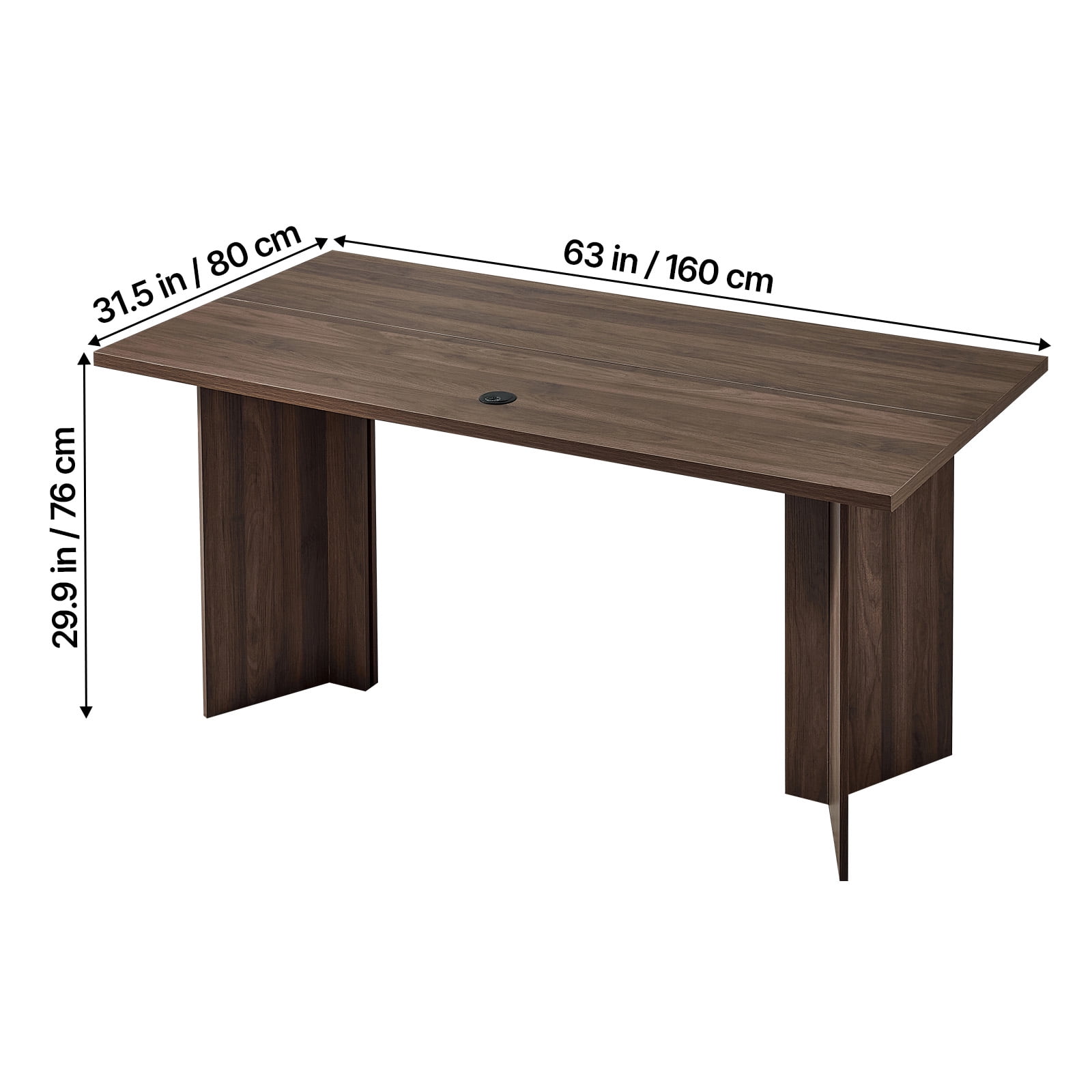 VEVOR 63 in Executive Desk, Large Modern Rectangle Office Table, Heavy Duty Wooden Executive Table with Cable Connection Hole, 250 LBS Load Capacity, Easy Assembly, for Work Study Writing, Walnut