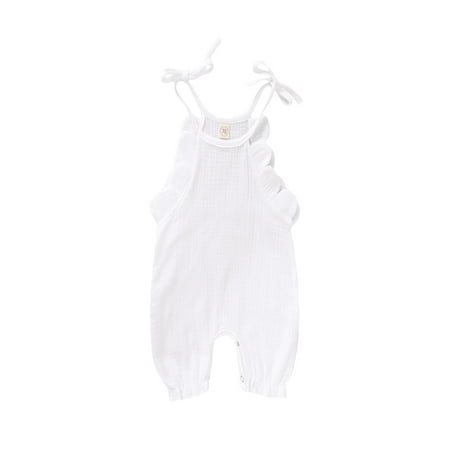

Seyurigaoka Infant Girl Sleeveless Romper Lace Up Monochrome Casual Jumpsuit