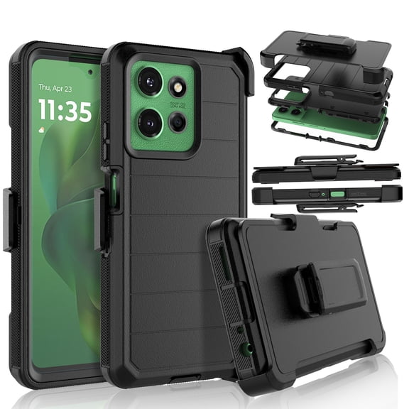 For Motorola Moto G Power 5G 2025 Case,Takfox Holster Phone Case with Built-in Screen Protector Swivel Belt Clip [3 Layers] Heavy Duty Full Body Protection Shockproof Kickstand Cover- Black