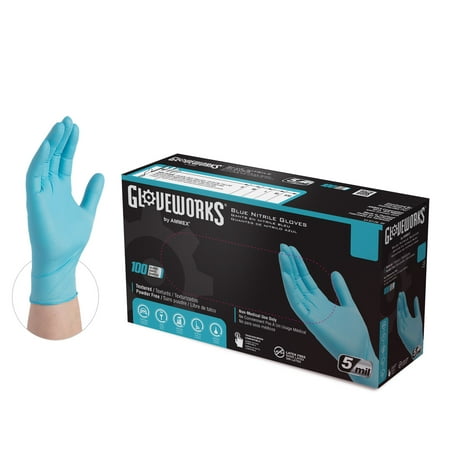 

GLOVEWORKS Blue Nitrile Industrial Disposable Gloves 5 Mil Medium 100