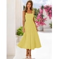 thumbnail image 2 of Merokeety Womens Summer Dresses Pleated Square Neck Cocktail Work Midi Dress Yellow s, 2 of 7