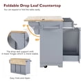 thumbnail image 6 of 59.3" Kitchen Island with Storage 2 Pull Out Cabinet Organizers & Rubber Wood Drop Leaf, Rolling Kitchen Island with Trash Can Storage, Power Outlet, Spice & Towel Rack for Kitchen, Dining, Grey Blue, 6 of 9
