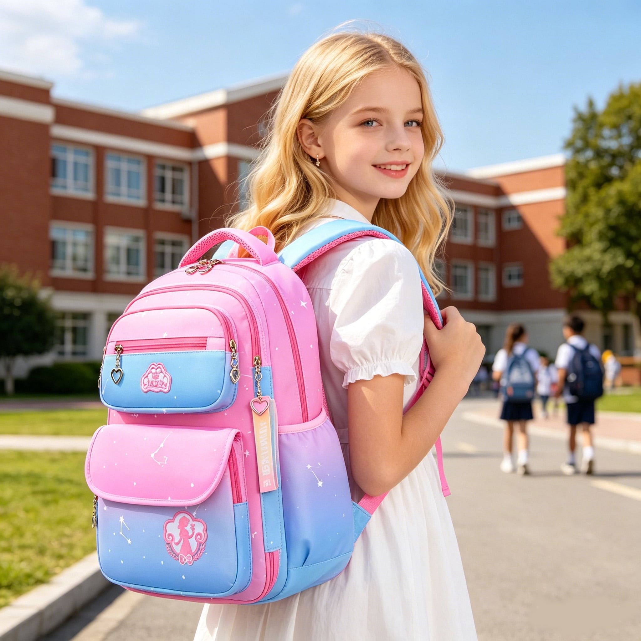Lvelia School Backpack Bag for Girls,Fashion Waterproof Large Capacity Kids Backpack Lightweight Bookbag for Teens Gift,Pink