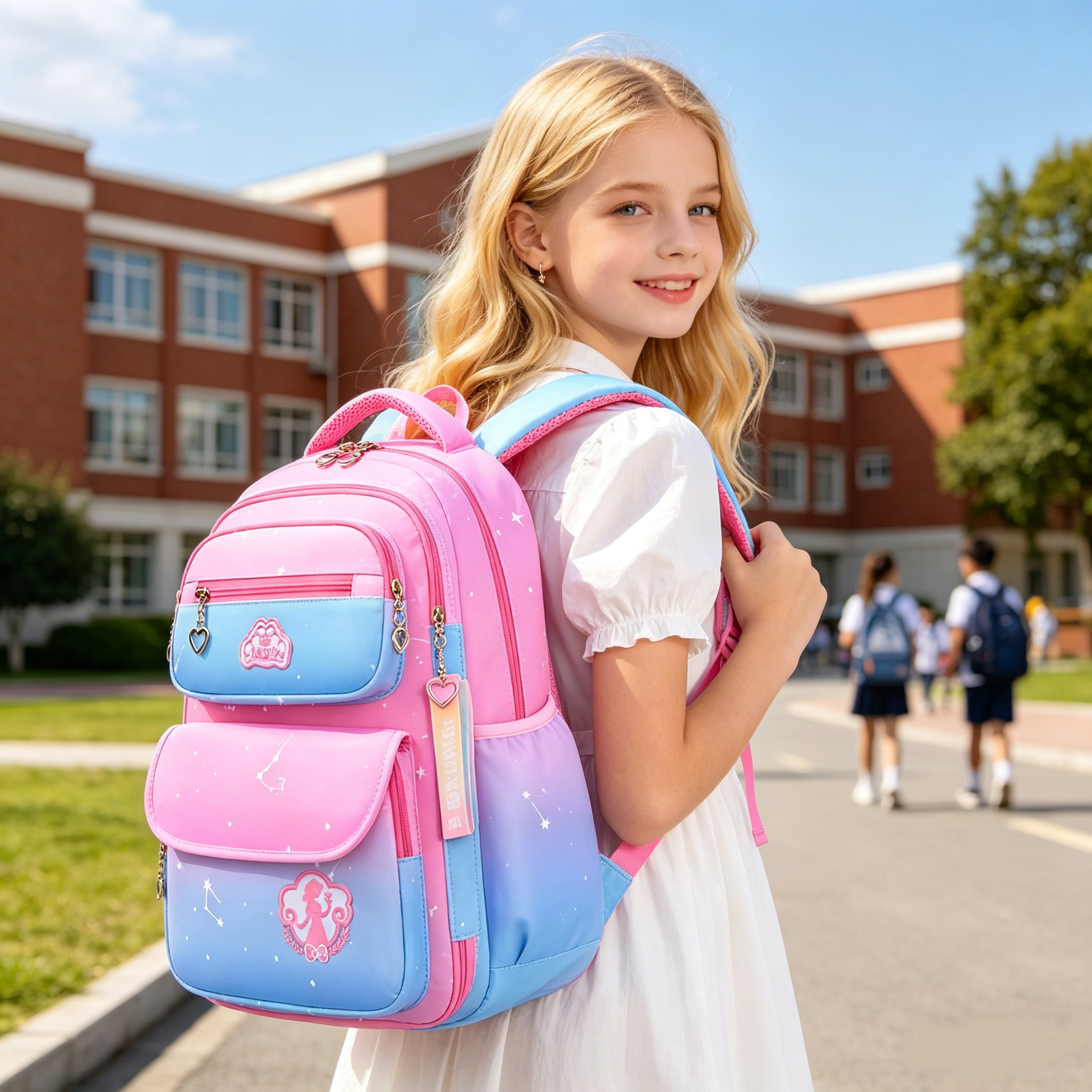 Mochila escolar para niñas, a prueba de agua, ligera, gran capacidad, para niños y adolescentes, regalo, rosa 2