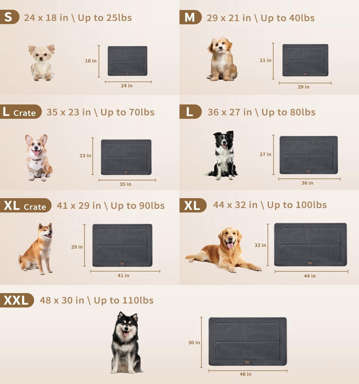 Made4pets Washable Dog Bed for Size Dogs, Reversible Foam Floor Dog Mat, 48*30, Dark Gray