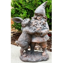 Whimsical Mr Gnome Dancing With Hare Rabbit Fairy Garden Figurine Decor Accent