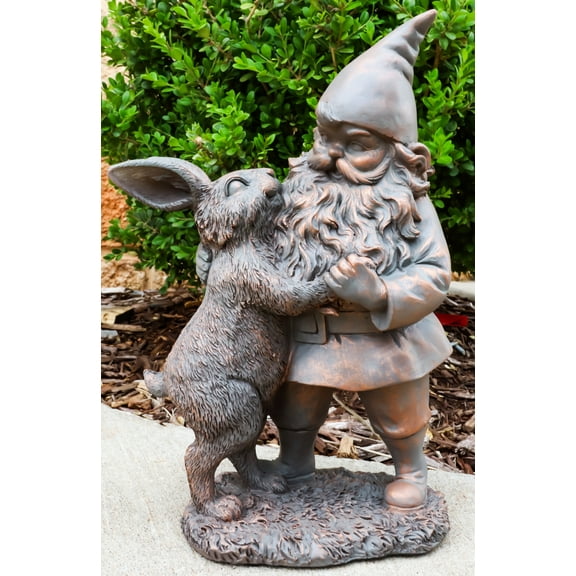 Whimsical Mr Gnome Dancing With Hare Rabbit Fairy Garden Figurine Decor Accent