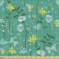 thumbnail image 2 of Ambesonne Floral Fabric by the Yard Upholstery, Wild Flowers and Butterflies, 1 Yard, Dark Seafoam and Multicolor, 2 of 5