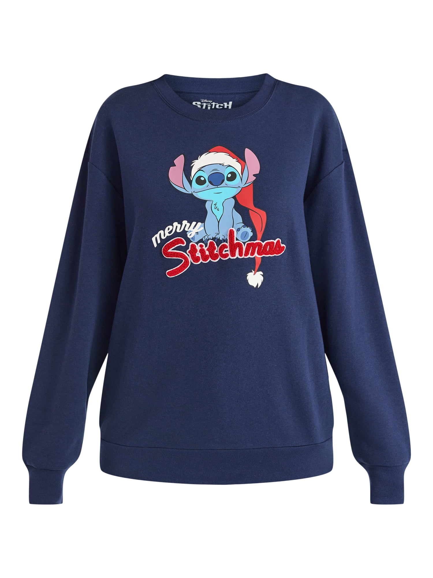 Disney Stitch Women’s Christmas Graphic Sweatshirt with Long Sleeves, Sizes XS-XXL