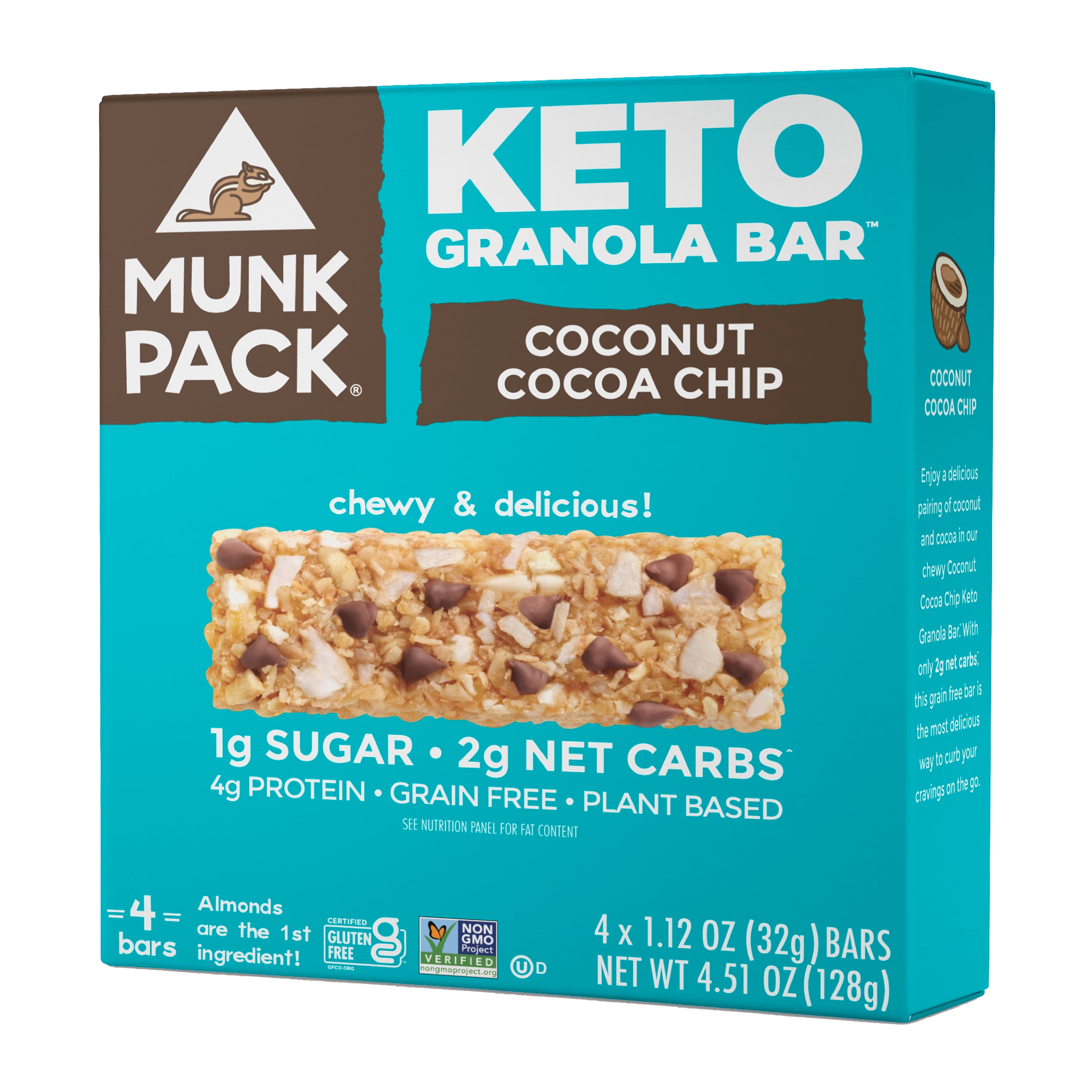 Munk Pack Keto Granola Bar Coconut Cocoa Chip, 4 Ct