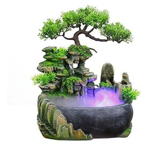 Indoor Relaxation Desktop Fountain Waterfall, Zen Meditation Indoor Waterfall Feature with Automatic Pump, Illuminated Colorful Atomizer for Home Decor [Energy Class A]