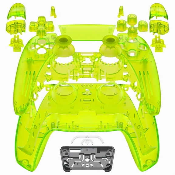 eXtremeRate Full Set Shell with Buttons Touchpad Cover, Clear Lime Green Custom Replacement Decorative Trim Shell Front Back Plates Compatible with p s 5 Controller BDM-030 BDM-040 BDM-050