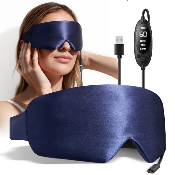 Dry Eye Heated Mask, Silk Warm Eye Compress & Washable Eye Heating Pad with 3 Heat Levels, 4 Timer Settings for Stye, Blepharitis, MGD, Sinus, Migraine and Puffiness - Wired