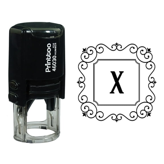 Printtoo Alphabet X Monogram Initial Square Swirl Border Self Inking Rubber Stamp Office Stationary