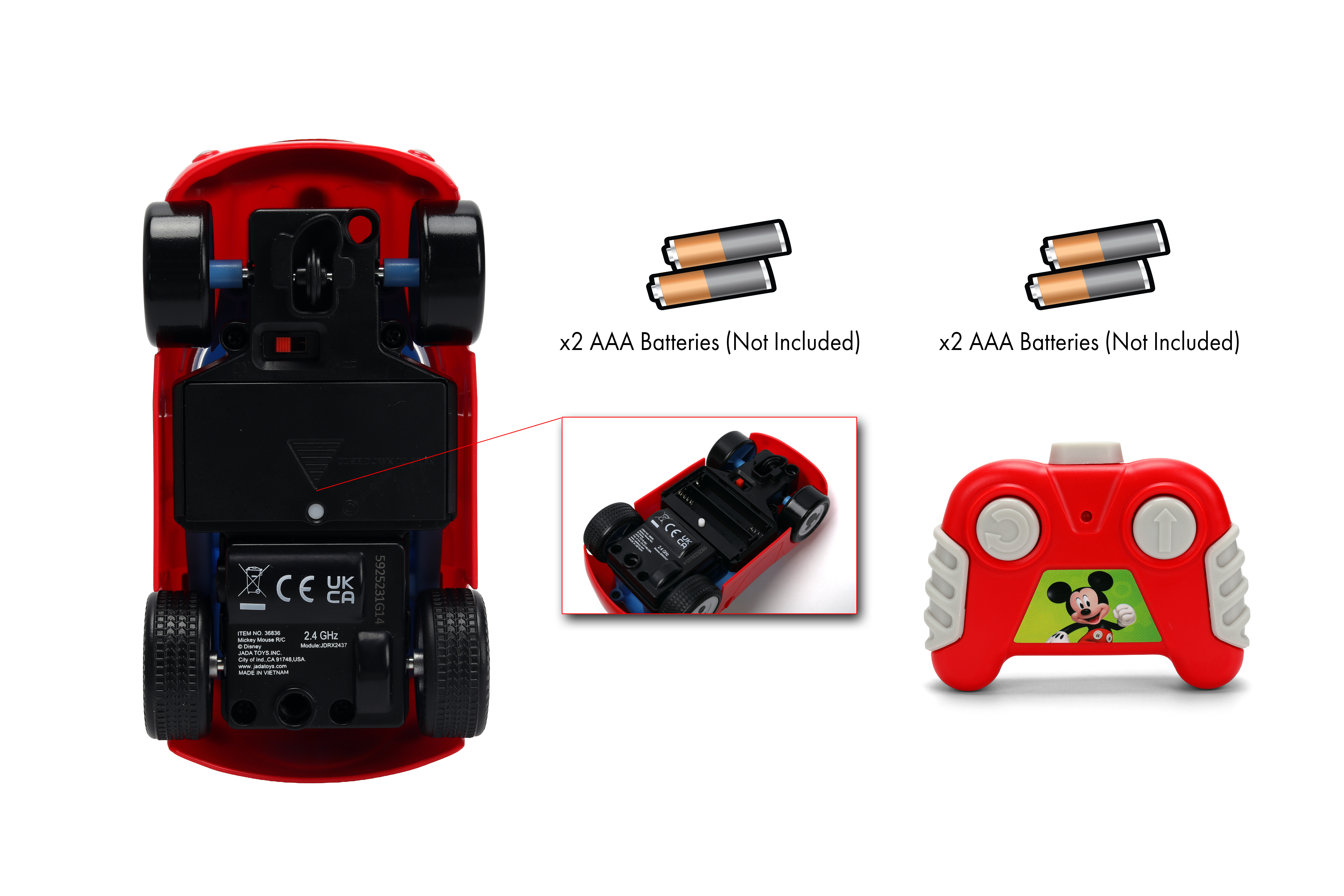 DISNEY MICKEY MOUSE ROADSTER RC CAR 1:32 SCALE REMOTE CONTROL VEHICLE WITH MICKEY FIGURE BY JADA TOYS