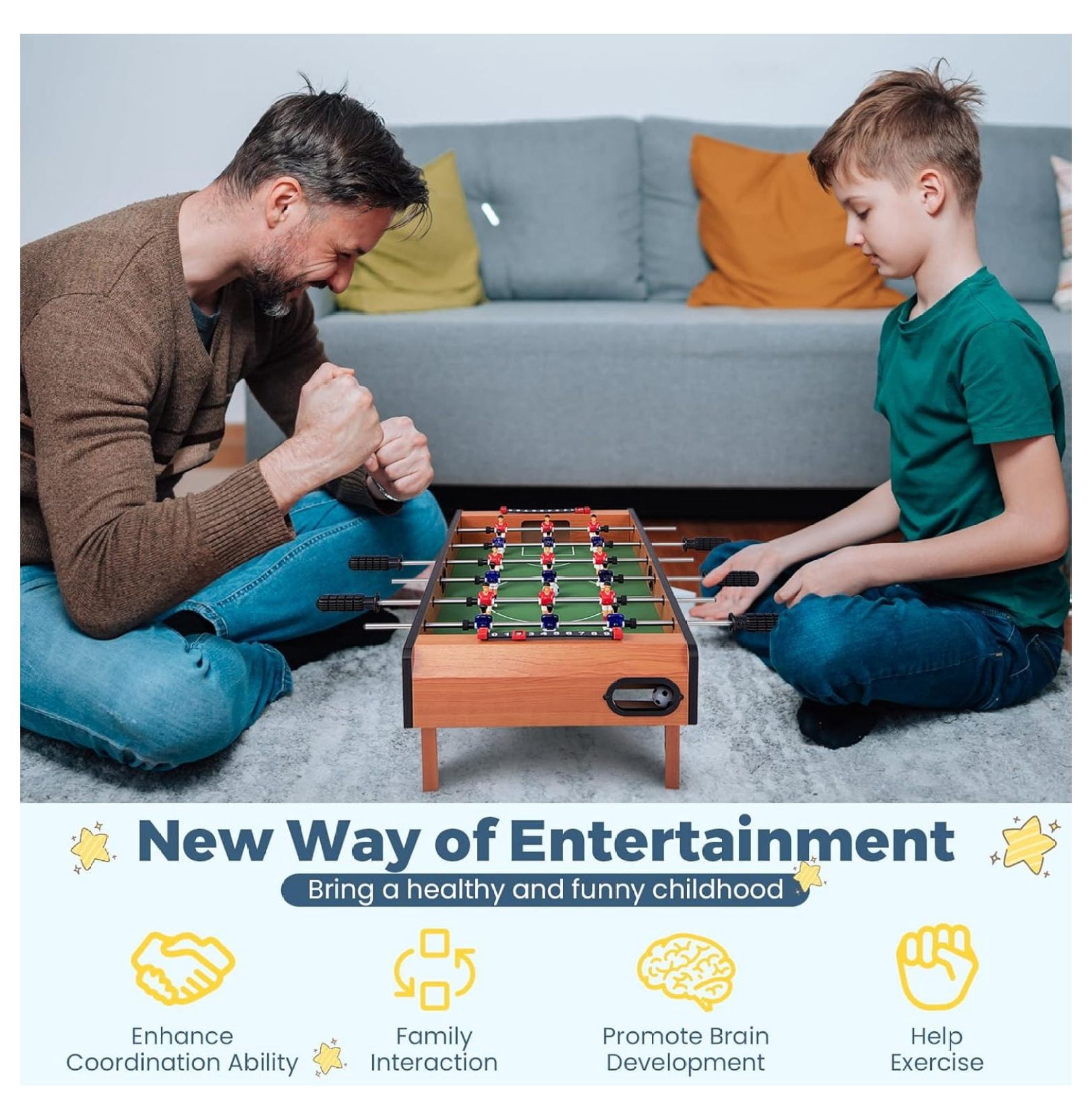 27" Foosball Table, Compact Soccer Table Game with 2 Footballs & Score Keepers, Foosball for Kids, Adults, Game Room, Family Night, Arcades, Parties