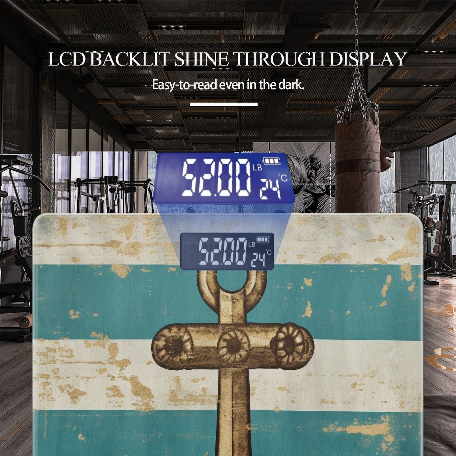 Bathroom Scale, Highly Accurate Digital Body Scale,Precisely Measures Weight up to 400 lbs-Vintage Nautical Anchor On Striped Background