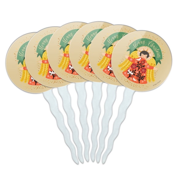 Merry Christmas Angel Cupcake Picks Toppers Decoration Set of 6