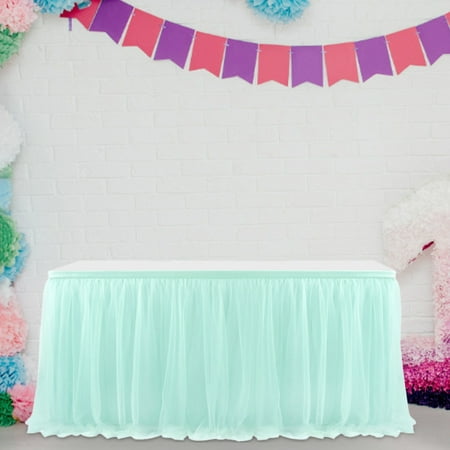 

Shpwfbe Room Decor Tulle Table Skirt High-End Gold-Rimmed Mesh Birthday Wedding Party Decoration