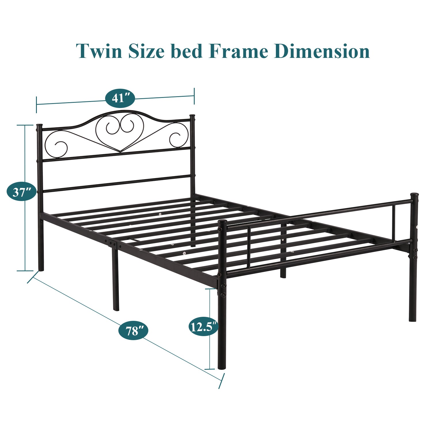 VECELO 14 Inch Twin Size Metal Platform Bed Frame with Headboard and Footboard, Heavy Duty Mattress Foundation with Steel Slats Support, No Box Spring Needed, Black