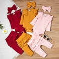 thumbnail image 2 of StylesILove Infant Baby Girls Solid Ribbed Long Sleeve Cotton Bodysuit and Ruffle Pants & Headband 3pcs Fall Winter Romper Outfit (Mustard Yellow, 6 Months), 2 of 7