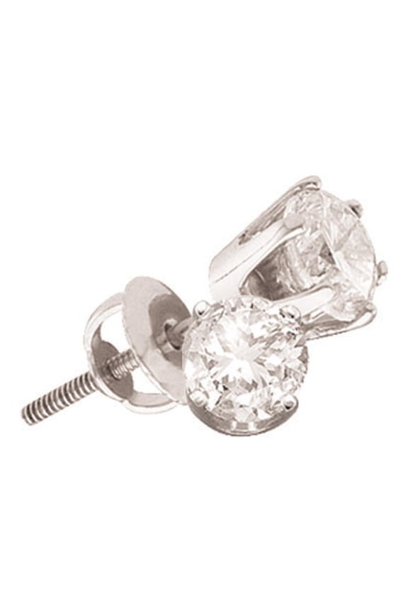 14kt White Gold Womens Round Diamond Solitaire I1 GH Screwback Stud Earrings 1.00 Cttw = 1.03 Cttw (I1 Clarity, round cut)
