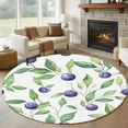 thumbnail image 2 of Summer Fruit Round Area Rug 5ft Washable Large Round Rug for Living Room, Soft Non-Slip Circle Rugs for Dining Room, Blue Berry Vintage Leaf Watercolor Green Floor Carpet for Bedroom Entryway Office, 2 of 9