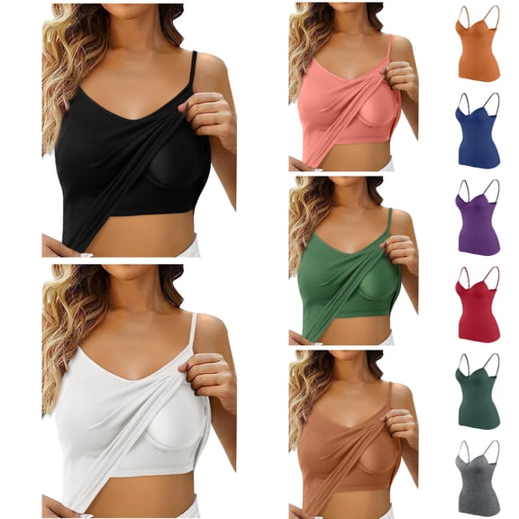 TGPMGRZ Camisole with Built in Bra Spaghetti Strap Padded Tank Tops for Women Activewear #01 Black & Size S