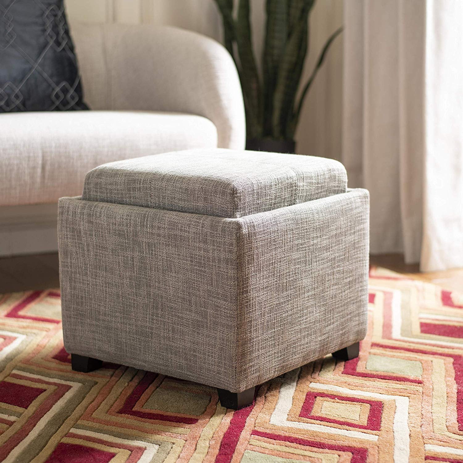 Safavieh Hudson Collection Harrison Brown Leather Single Tray Ottoman