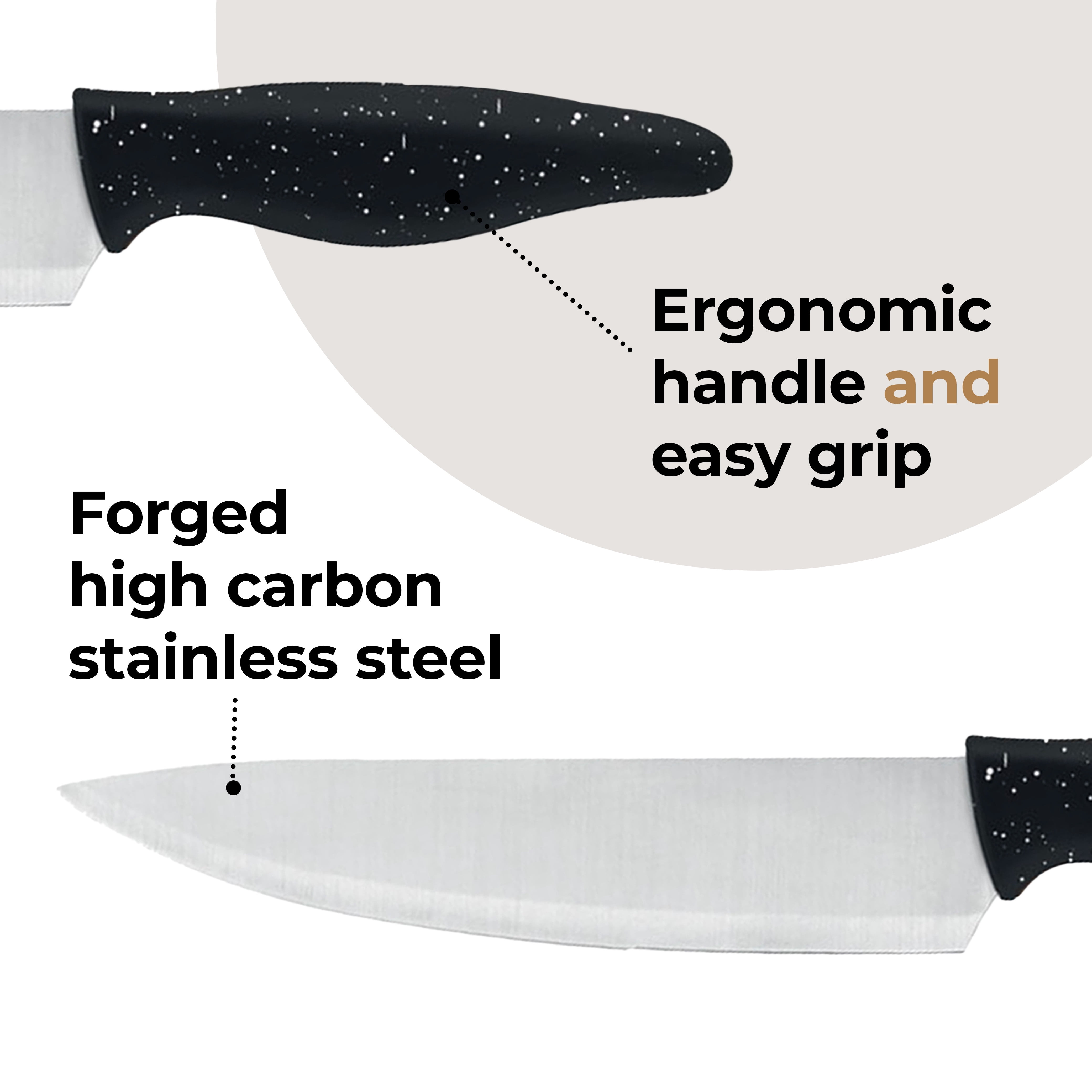 JS Gourmet - Knife Set with Universal Storage Block, Stainless Steel Blade, Black