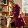 thumbnail image 3 of Agnes Orinda Women's Plus Size Nightgowns Crew Neck Short Sleeves Sleep Dress Cats Print Pajamas Lounge Home with Pocket 2X Burgundy, 3 of 9