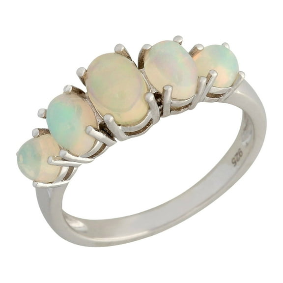 925 Sterling Silver Ethiopian Opal 5 Stone Ring