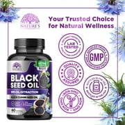 Black Seed Oil Capsules 1000mg with Thymoquinone - Pure Nigella Sativa for Skin Health & Immune Support, 100% Blackseed Oil, Amazing Extraction Above Cold Pressed Black Cumin Seed - 60 Softgels