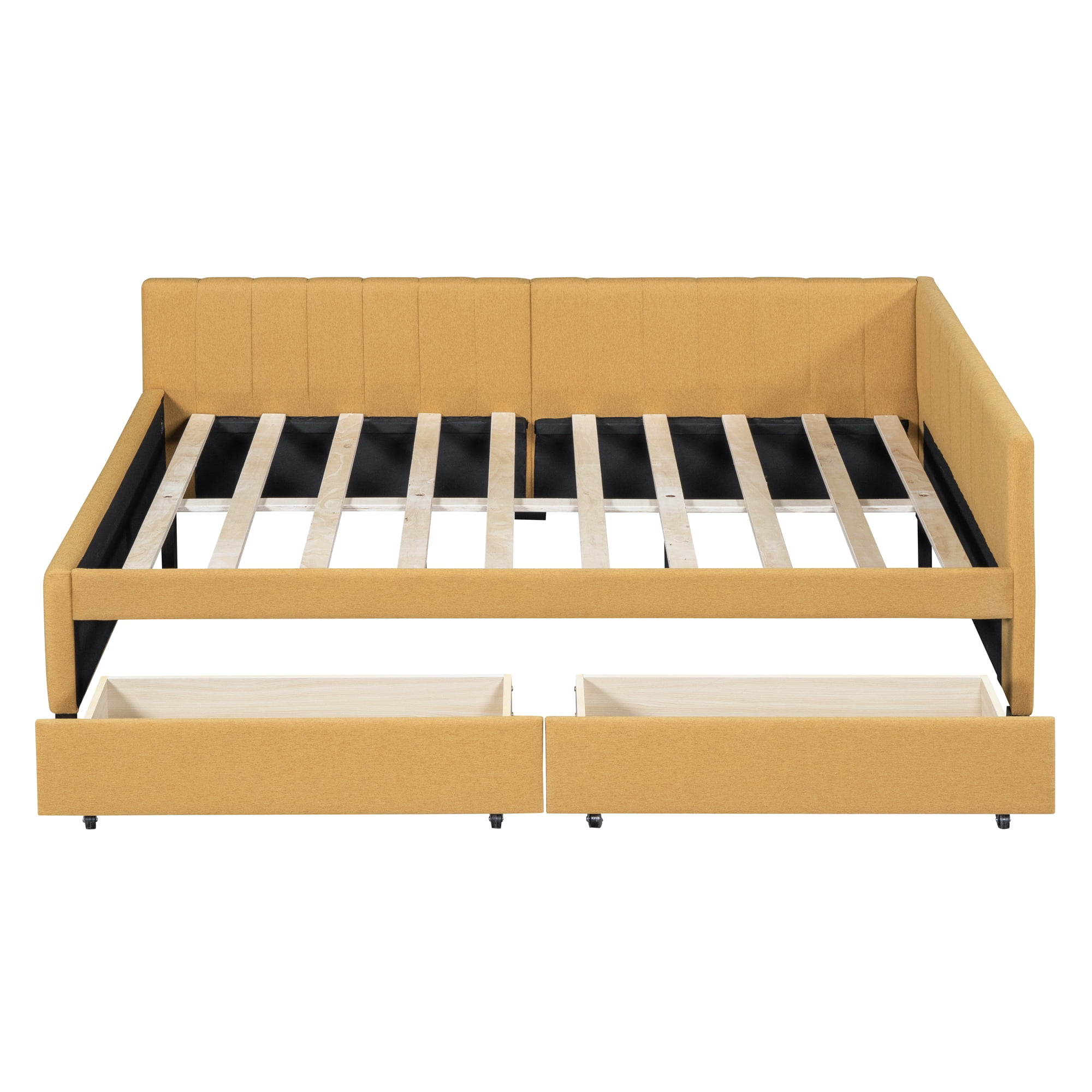 Aukfa Full Size Daybed with Two Storage Drawers, Upholstered Sofa Bed Frame, Yellow