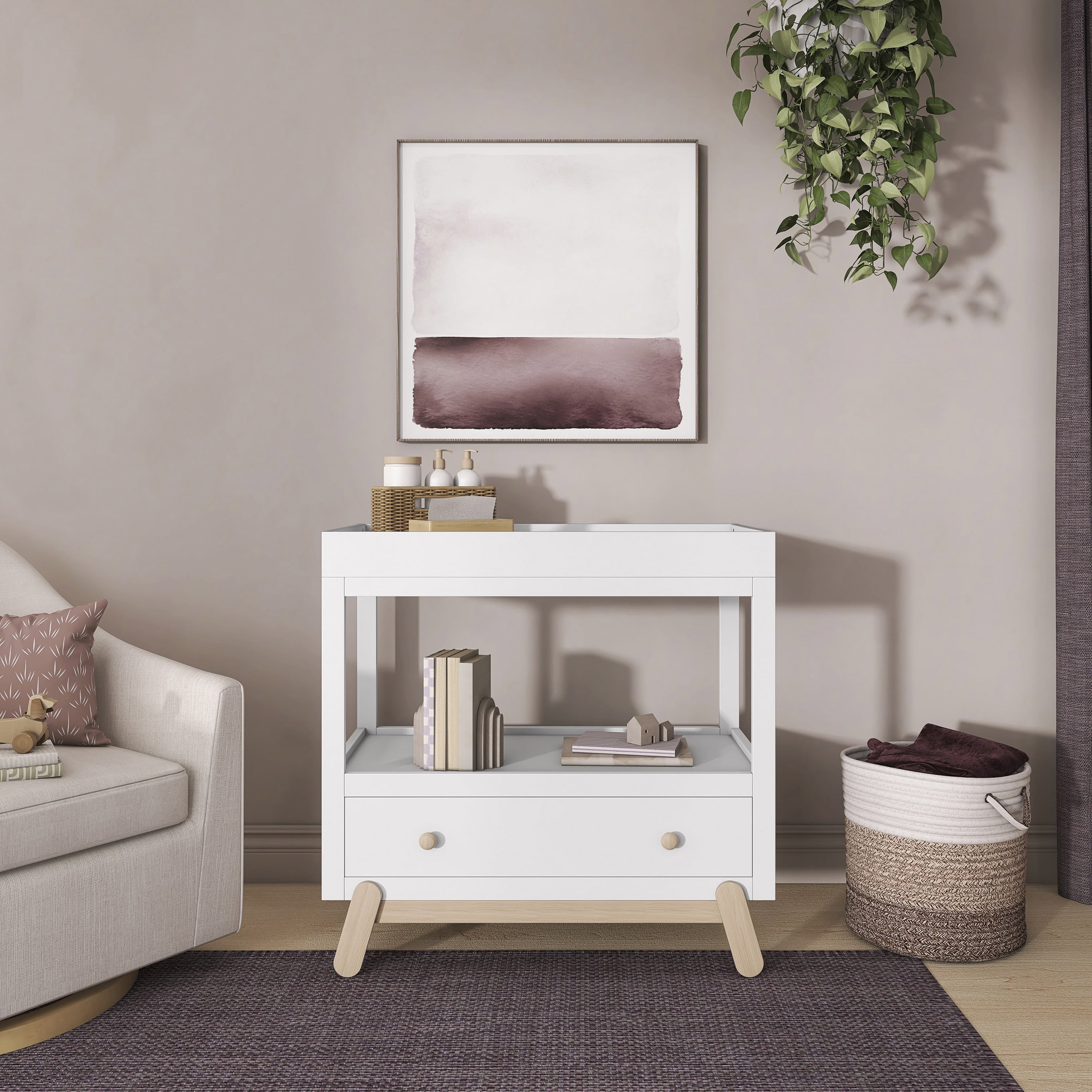 Dream On Me Hygge Changing Table, Matte Black Vintage White Oak
