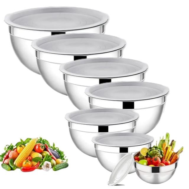 Bowls de cocina de acero inoxidable con tapa hermética, juego de 7 piezas, tazones para mezclar, cuencos apilables para ensaladas, cocinar, hornear y