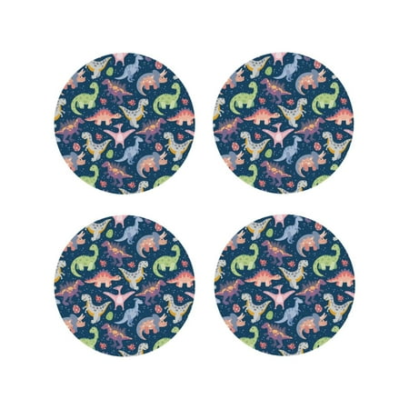

Leather Coasters with Heat-resistant for Drinks Dinosaur print M -标题2 Round Shape