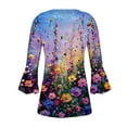 thumbnail image 5 of CYMMPU 3/4 Sleeve Blouses for Women Dressy Casual Spring Tops Button V Neck Flare Sleeve Tunic Tops Loose Fit Summer Trendy Shirts Flower Printed Pleated Dressy T-Shirts Multicolor S, 5 of 5