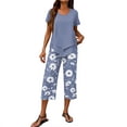 thumbnail image 3 of Women's Capri Sets 2 Piece Outfits Casual Wide Leg Crop Pants and Top Matching Set Summer Holidays Beach Clothes, 3 of 6