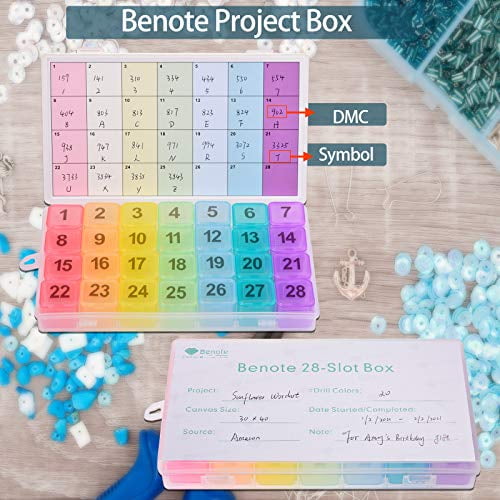 Benote Diamond Painting Accessories, Large Separate Diamond Storage Box 28 grids Beads Stroage case with Project card, Number La