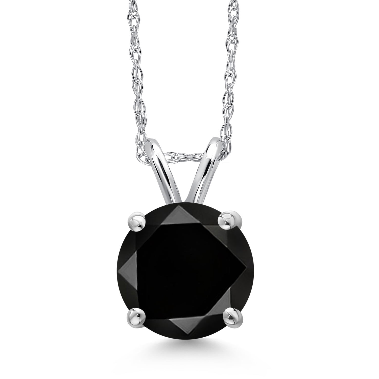 Gem Stone King 14K White Gold Black Diamond Pendant Necklace for Women | 2.20 Cttw | Gemstone April Birthstone | Round 8MM | With 18 inch Chain