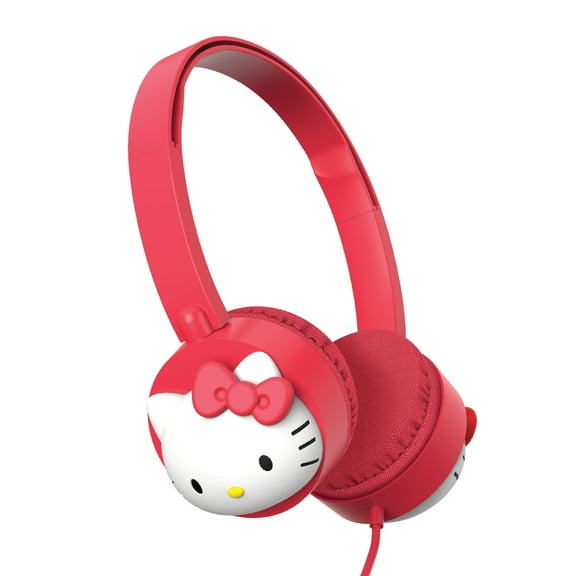 Hello Kitty Wired Headphones with Built-in Aux Cord, Adjustable Headband & Squishy Earcups