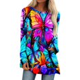 thumbnail image 1 of TSADFHJI Hauts d'Été pour Femmes en Solde Printemps et Automne Imprimé Col Rond Manches Longues Raglan devant et derrière T-Shirt Mi-Long G Bleu, 1 of 5