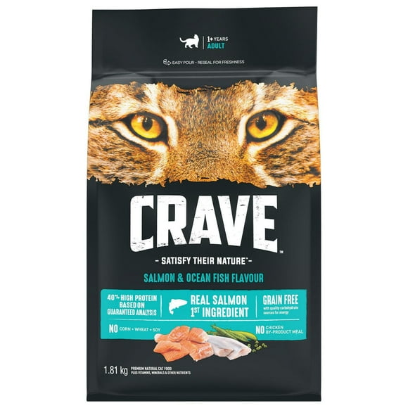 Nourriture sèche sans céréales pour chats Crave saveur de saumon et de poisson de mer