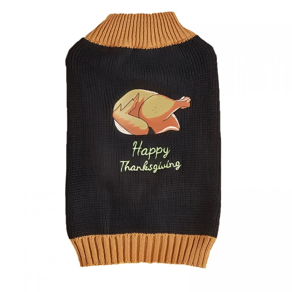 GASTROPOD Thanksgiving Dog Sweater Apparel Turkey Plaid Knit Mid-High Neck Pet Clothes Dog Cat Apparel Knit (S)